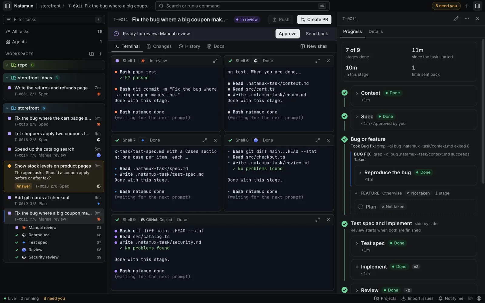 The Progress tab with the Feature, Otherwise row opened. It lists its one stage, Plan, marked Not taken.
