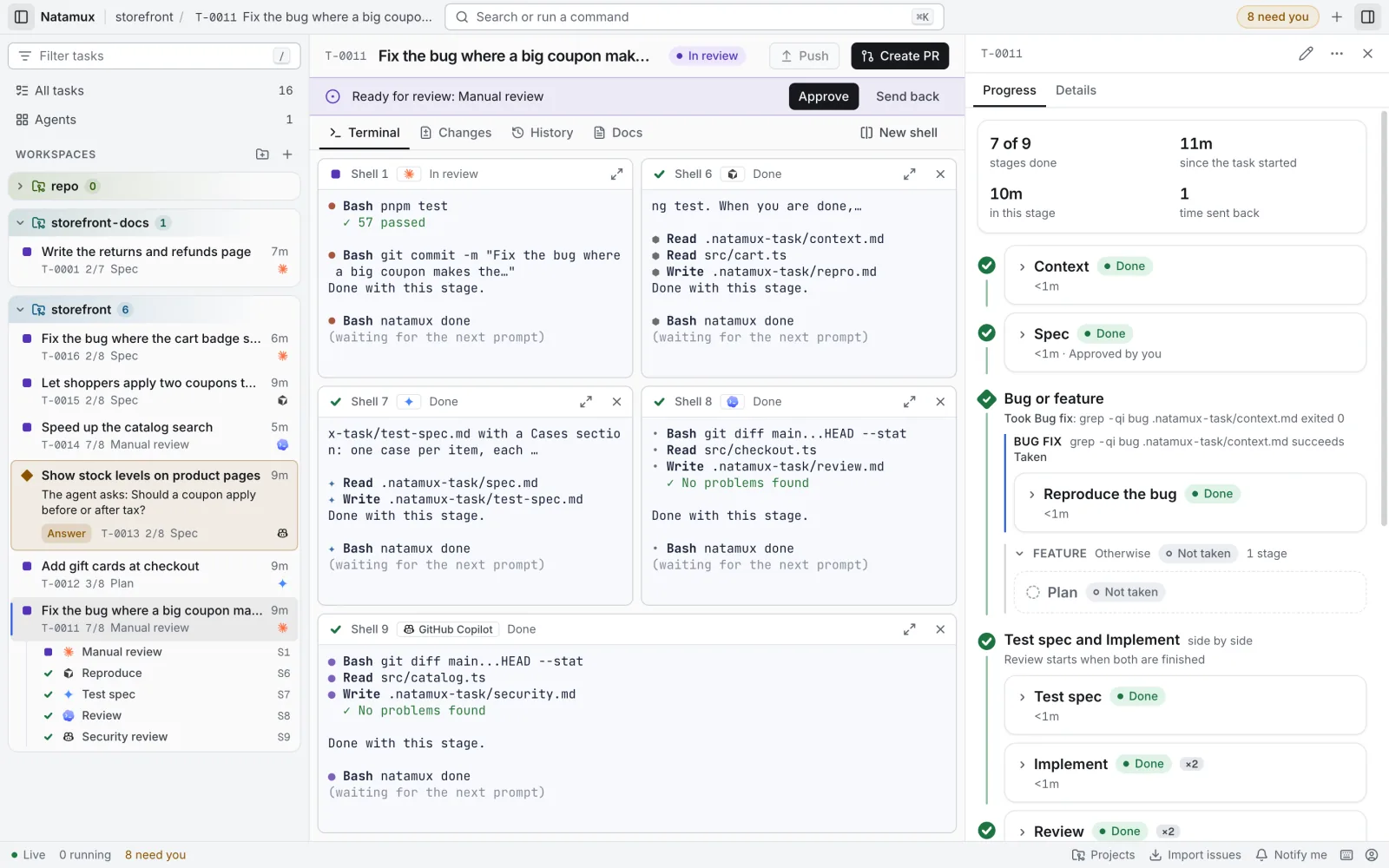 The Progress tab with the Feature, Otherwise row opened. It lists its one stage, Plan, marked Not taken.